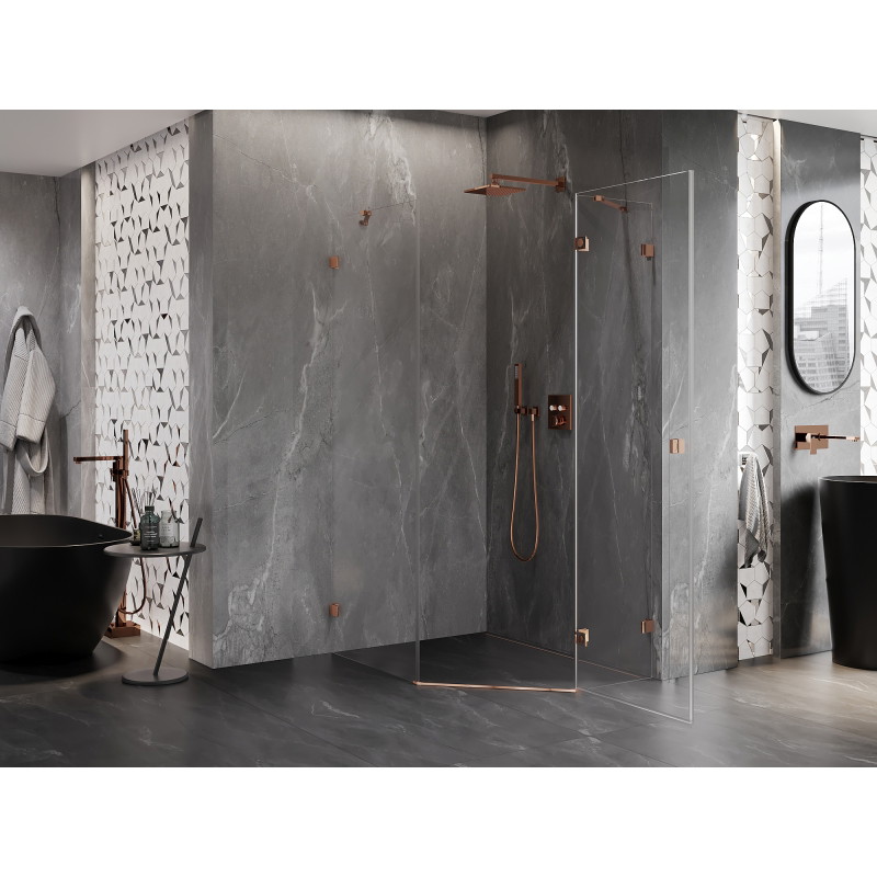 Mexen Lunar Fünfeck-Duschkabine, schwenkbar, rechts 90 x 100 cm, transparent, Roségold - 831-090P-100L-60-00-P