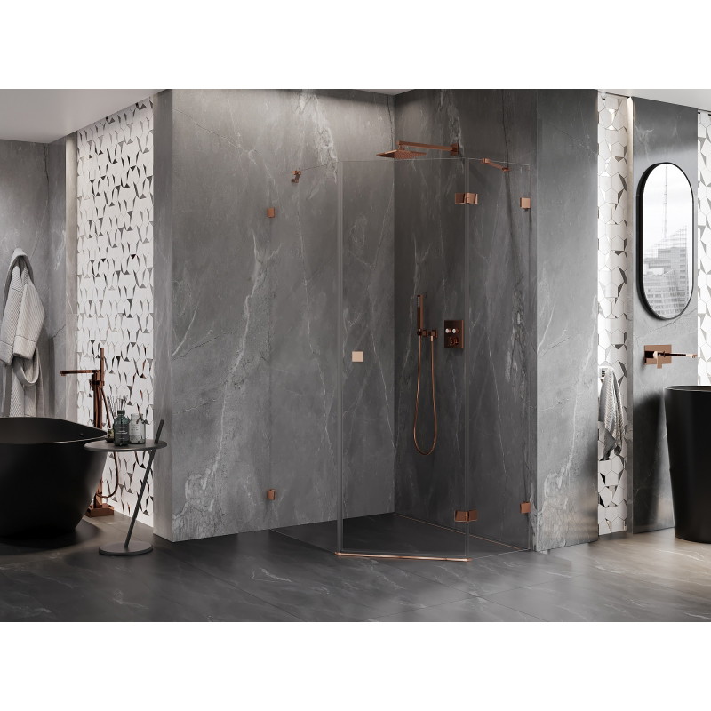 Mexen Lunar Fünfeck-Duschkabine, schwenkbar, rechts 90 x 100 cm, transparent, Roségold - 831-090P-100L-60-00-P