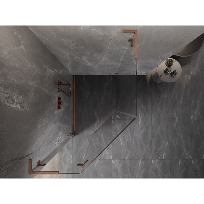 Mexen Lunar L Fünfeck-Duschkabine links öffnend 80 x 90 cm, transparent, gebürstetes Kupfer - 831L-080L-090P-65-00-L