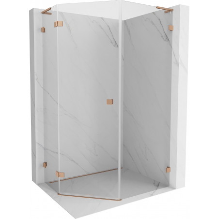 Mexen Lunar L fünfeckige Duschkabine, schwenkbar, links 80 x 100 cm, transparent, gebürstetes Kupfer - 831L-080L-100P-65-00-L