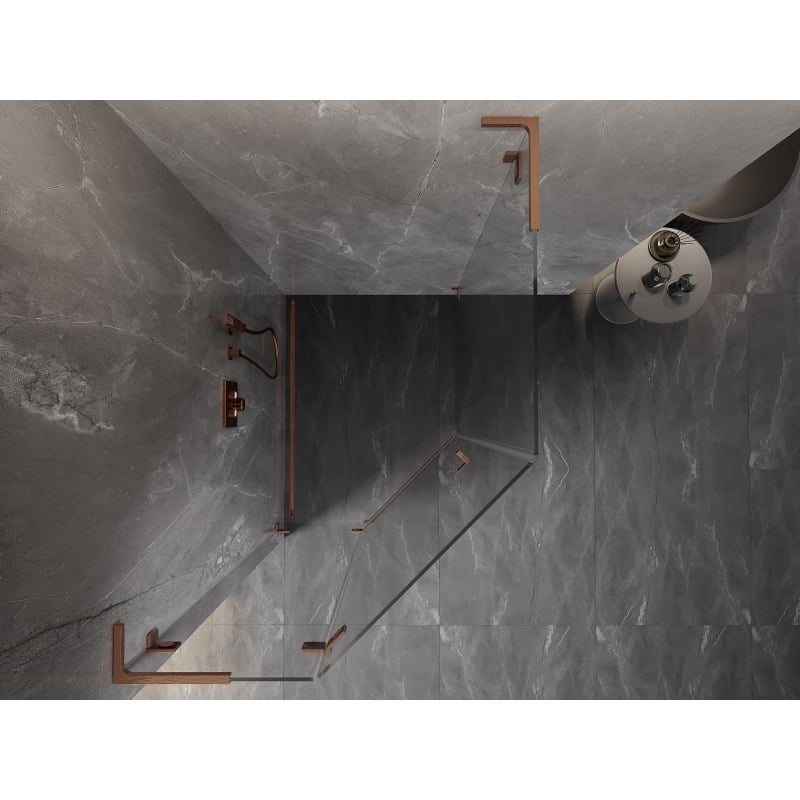 Mexen Lunar L fünfeckige Duschkabine, schwenkbar, links 80 x 100 cm, transparent, gebürstetes Kupfer - 831L-080L-100P-65-00-L