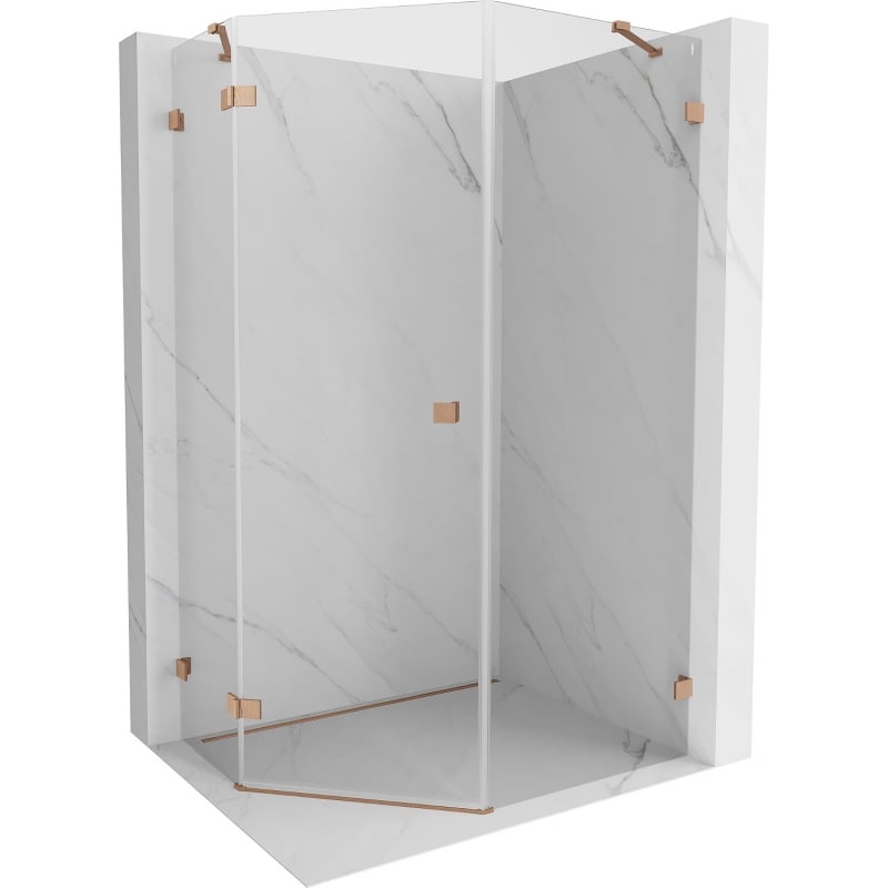 Mexen Lunar Fünfeck-Duschkabine links öffnend 80 x 90 cm, transparent, gebürstetes Kupfer - 831-080L-090P-65-00-L