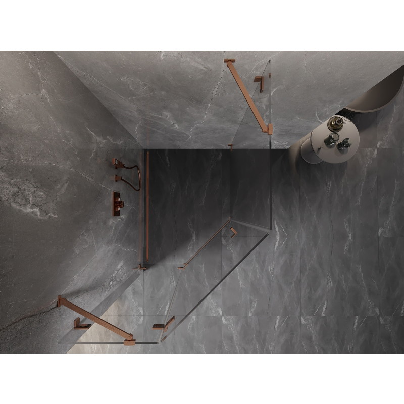 Mexen Lunar Fünfeck-Duschkabine links öffnend 80 x 90 cm, transparent, gebürstetes Kupfer - 831-080L-090P-65-00-L