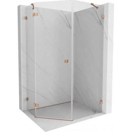 Mexen Lunar fünfeckige Duschkabine, links öffnend 80 x 100 cm, transparent, gebürstetes Kupfer - 831-080L-100P-65-00-L