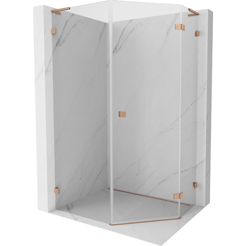 Mexen Lunar L Fünfeck-Duschkabine, schwenkbar, rechts, 80 x 90 cm, transparent, gebürstetes Kupfer - 831L-080P-090L-65-00-P