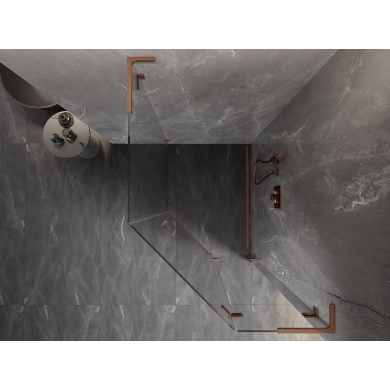 Mexen Lunar L fünfeckige Duschkabine, rechts schwenkbar, 90 x 100 cm, transparent, gebürstetes Kupfer - 831L-090P-100L-65-00-P