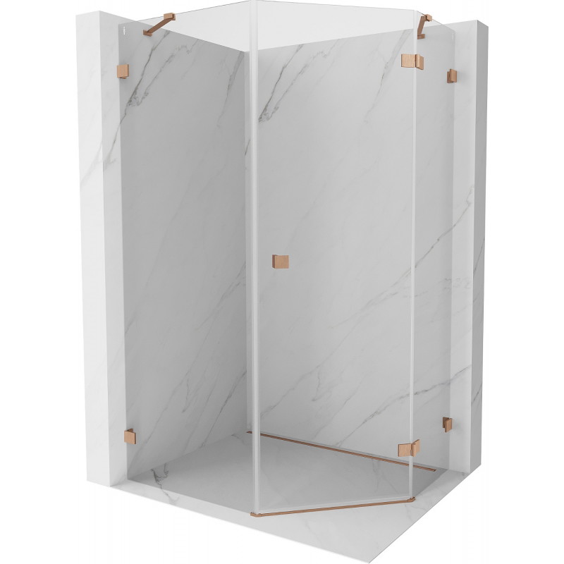 Mexen Lunar fünfeckige Duschkabine rechts öffnend 80 x 90 cm, transparent, gebürstetes Kupfer - 831-080P-090L-65-00-P