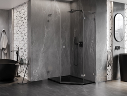 Mexen Lunar L fünfeckige Duschkabine rechts 90x100 cm transparent, gun gray gebürstet - 831L-090P-100L-66-00-P