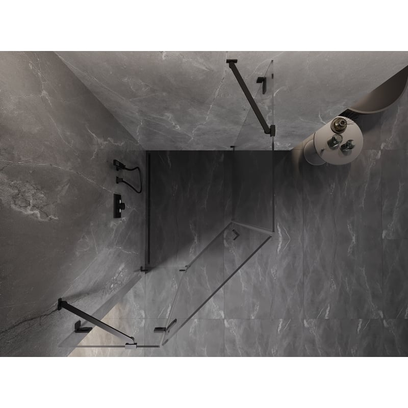 Mexen Lunar Fünfeck-Duschkabine, schwenkbar, links 80 x 100 cm, transparent, schwarz - 831-080L-100P-70-00-L