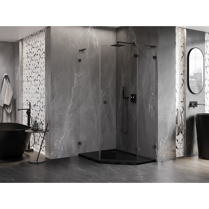 Mexen Lunar L Eck-Duschkabine rechts öffnend 80 x 100 cm, transparent, schwarz - 831L-080P-100L-70-00-P