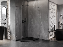 Mexen Lunar L, fünfeckige, schwenkbare Duschkabine links 80 x 100 cm, transparent, Gunmetal - 831L-080L-100P-95-00-L