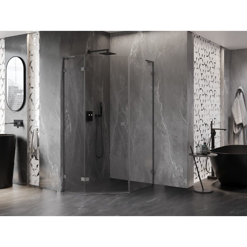 Mexen Lunar L, fünfeckige, schwenkbare Duschkabine links 80 x 100 cm, transparent, Gunmetal - 831L-080L-100P-95-00-L