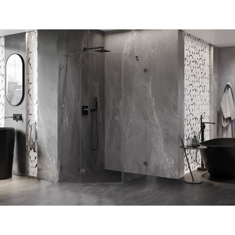 Mexen Lunar fünfeckige Duschkabine, schwenkbar, links, 80 x 100 cm, transparent, Gunmetal - 831-080L-100P-95-00-L