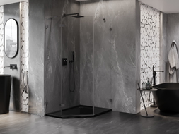 Mexen Lunar Fünfeck-Duschkabine, links öffnend, 90 x 100 cm, transparent, Gunmetal - 831-090L-100P-95-00-L