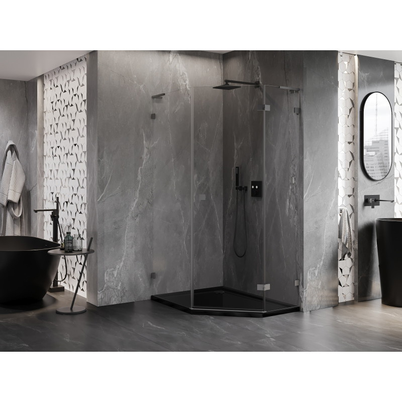 Mexen Lunar L Fünfeck-Duschkabine Rechtsanschlag 80 x 90 cm, transparent, Gun Metall - 831L-080P-090L-95-00-P