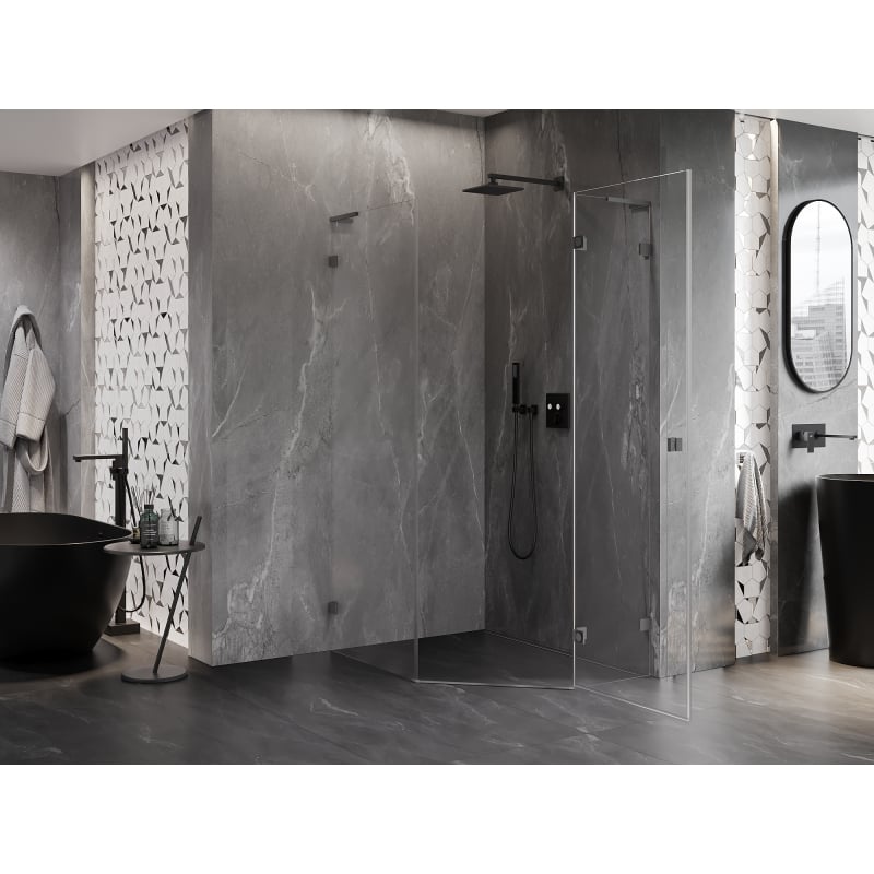 Mexen Lunar L Fünfeck-Duschkabine, rechts öffnend, 90 x 100 cm, transparent, Gun Metal - 831L-090P-100L-95-00-P