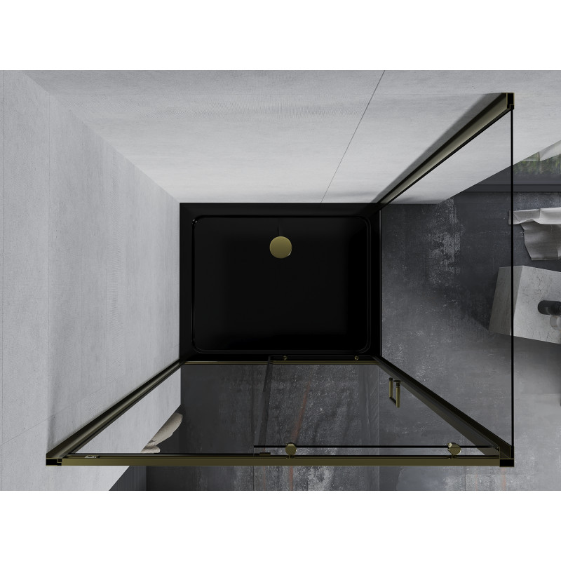 Mexen Apia Schiebeduschkabine 120 x 70 cm, transparent, gold + Duschwanne Flat, schwarz - 840-120-070-50-00-4070G