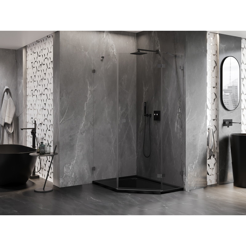 Mexen Lunar fünfeckige Duschkabine, rechts öffnend, 80 x 100 cm, transparent, Gun Metal - 831-080P-100L-95-00-P
