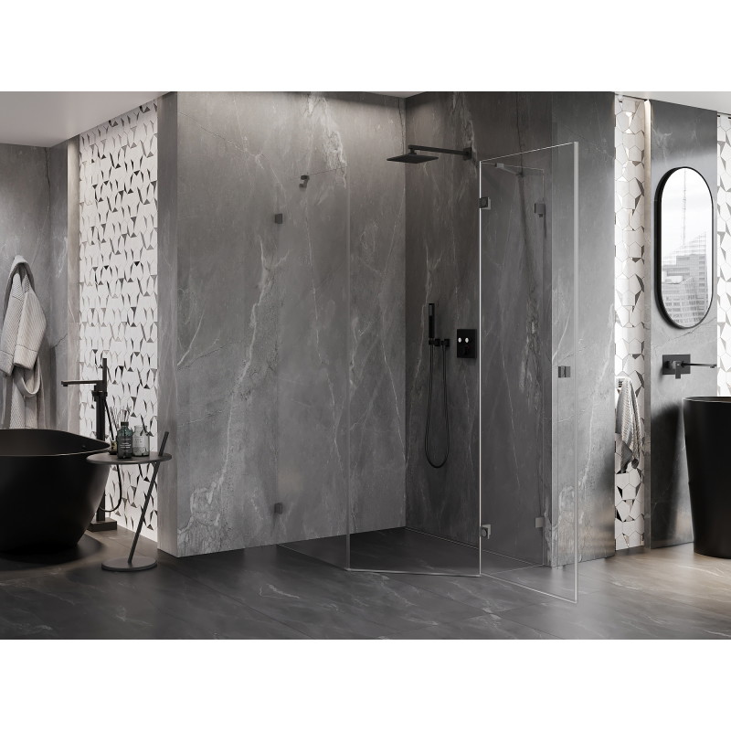 Mexen Lunar fünfeckige Duschkabine, rechts öffnend, 80 x 100 cm, transparent, Gun Metal - 831-080P-100L-95-00-P
