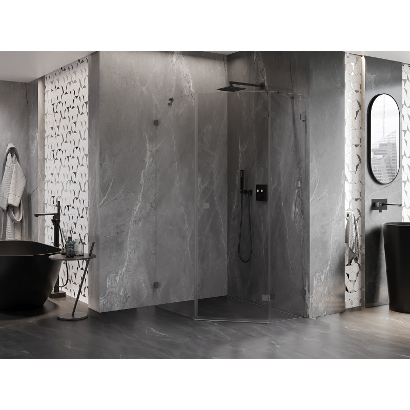 Mexen Lunar fünfeckige Duschkabine, rechts öffnend, 80 x 100 cm, transparent, Gun Metal - 831-080P-100L-95-00-P