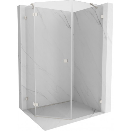 Mexen Lunar fünfeckige Duschkabine, links angeschlagen, 80 x 90 cm, transparent, gebürstetes Nickel - 831-080L-090P-97-00-L