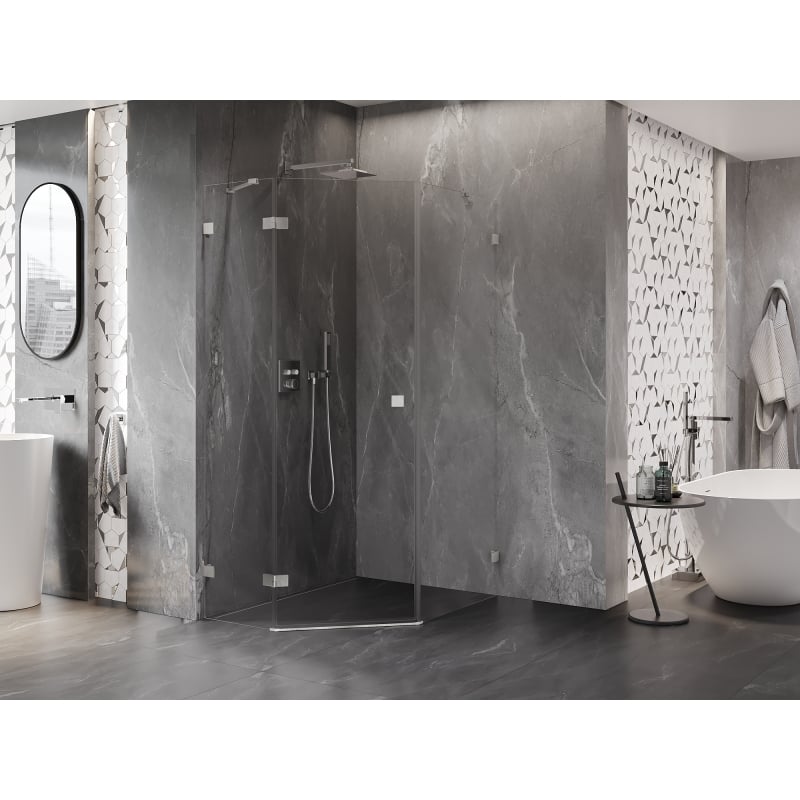 Mexen Lunar Fünfeck-Duschkabine, links öffnend, 80 x 100 cm, transparent, gebürsteter Nickel - 831-080L-100P-97-00-L