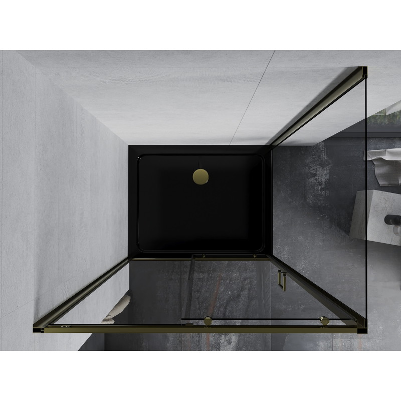 Mexen Apia Schiebeduschkabine 120 x 80 cm, transparent, gold + Flat Duschwanne, schwarz - 840-120-080-50-00-4070G