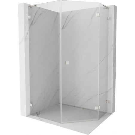 Mexen Lunar L Fünfeck-Duschkabine mit rechts angeschlagener Tür 80 x 90 cm, transparent, gebürsteter Nickel
