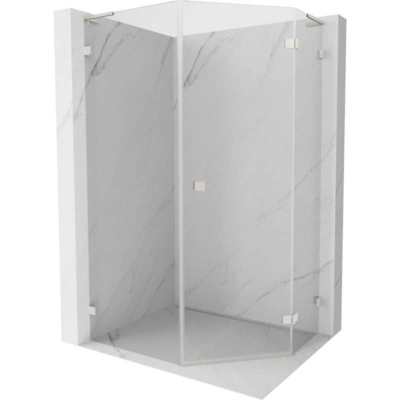 Mexen Lunar L Fünfeck-Duschkabine, rechts öffnend, 80x100 cm, transparent, gebürsteter Nickel - 831L-080P-100L-97-00-P