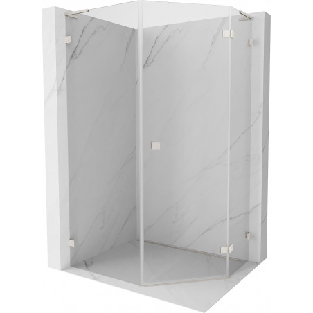 Mexen Lunar L Fünfeck-Duschkabine, rechts öffnend, 80x100 cm, transparent, gebürsteter Nickel - 831L-080P-100L-97-00-P