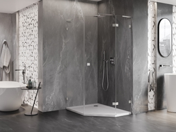 Mexen Lunar L Fünfeck-Duschkabine, rechts öffnend, 80x100 cm, transparent, gebürsteter Nickel - 831L-080P-100L-97-00-P