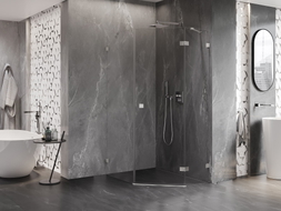 Mexen Lunar fünfeckige Duschkabine schwenkbar rechts 80 x 90 cm, transparent, gebürstetes Nickel - 831-080P-090L-97-00-P