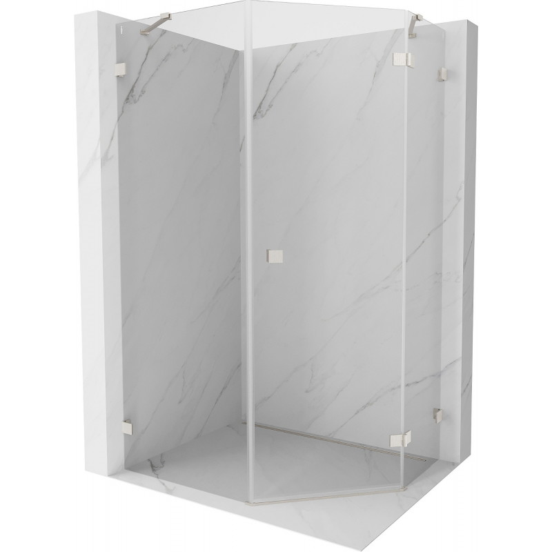 Mexen Lunar Fünfeck-Duschkabine, rechts angeschlagene Tür, 80 x 100 cm, transparent, gebürsteter Nickel - 831-080P-100L-97-00-P