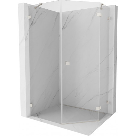 Mexen Lunar Fünfeck-Duschkabine, rechts angeschlagene Tür, 80 x 100 cm, transparent, gebürsteter Nickel - 831-080P-100L-97-00-P