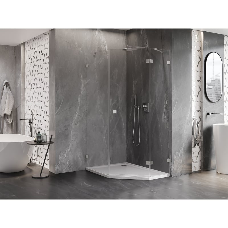 Mexen Lunar Fünfeck-Duschkabine, rechts angeschlagene Tür, 80 x 100 cm, transparent, gebürsteter Nickel - 831-080P-100L-97-00-P