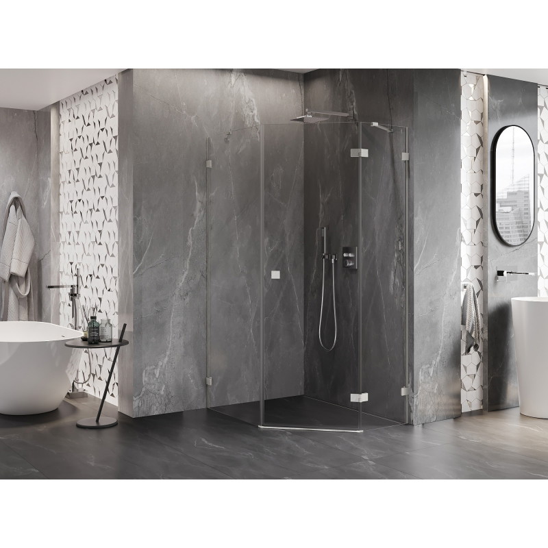 Mexen Lunar Fünfeck-Duschkabine schwenkbar rechts 90 x 100 cm, transparent, gebürsteter Nickel - 831-090P-100L-97-00-P