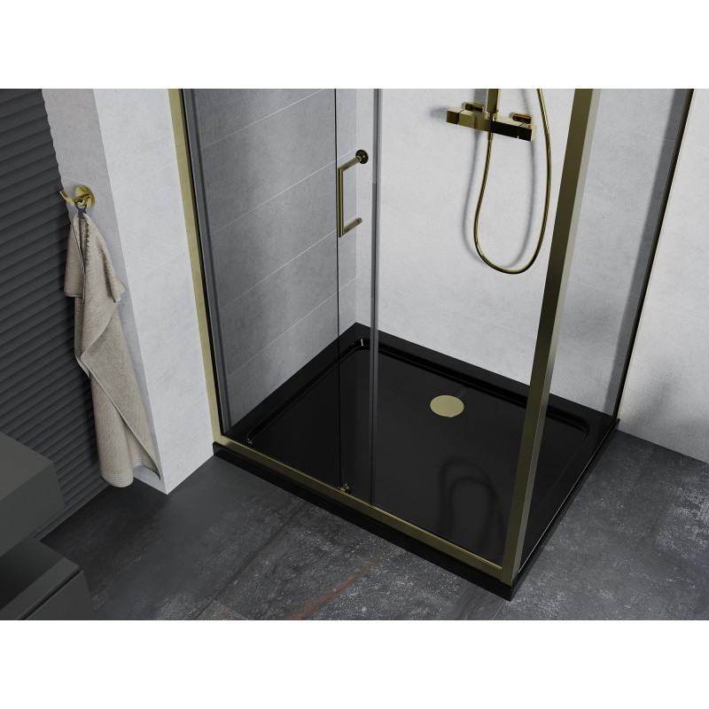 Mexen Apia Duschkabine Schiebetür 120 x 100 cm, transparent, gold + Duschwanne Flat, schwarz - 840-120-100-50-00-4070G
