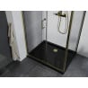 Mexen Apia Duschkabine Schiebetür 140 x 80 cm, transparent, gold + Flat Duschwanne, schwarz - 840-140-080-50-00-4070G