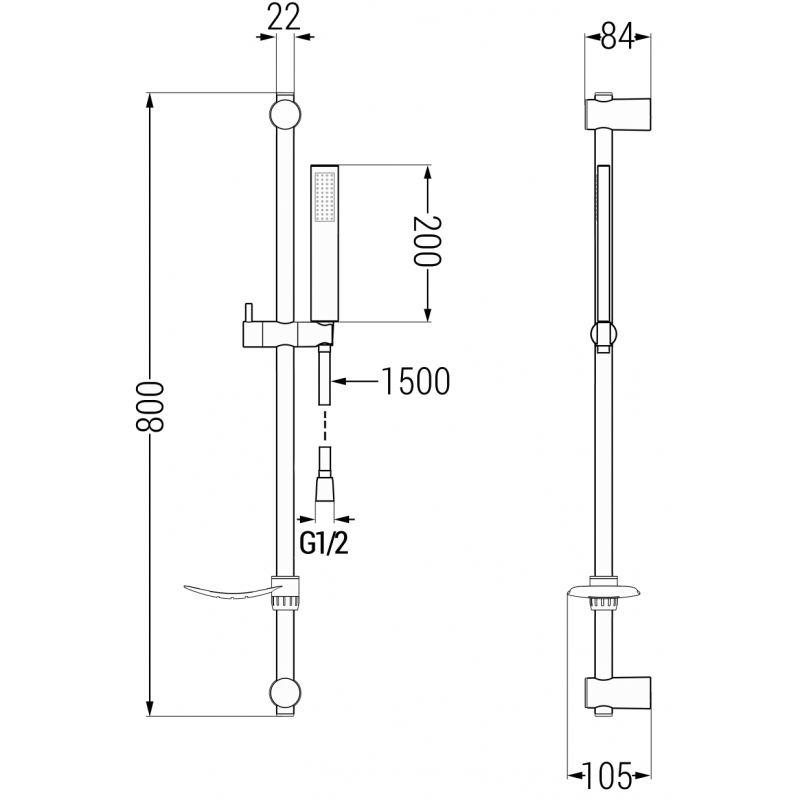 Mexen DF00 schiebbares Duschset, schwarz - 785004582-70