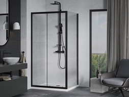 Mexen Apia Duschkabine verschiebbar 90 x 70 cm, transparent, schwarz + Flat Duschwanne, weiß- 840-090-070-70-00-4010B