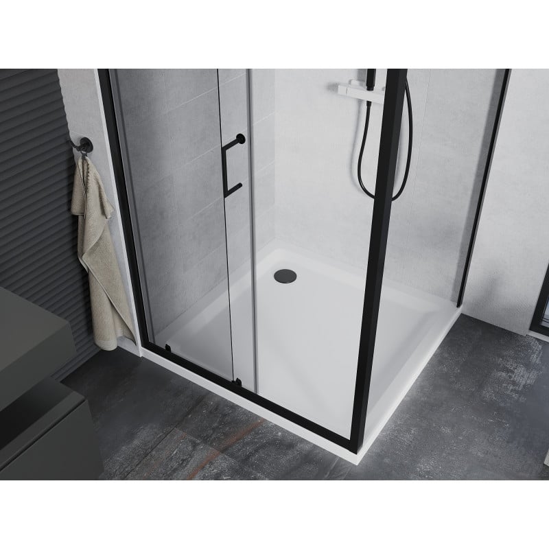Mexen Apia Duschkabine Schiebetür 90 x 90 cm, transparent, schwarz + Flat Duschwanne, weiß - 840-090-090-70-00-4010B