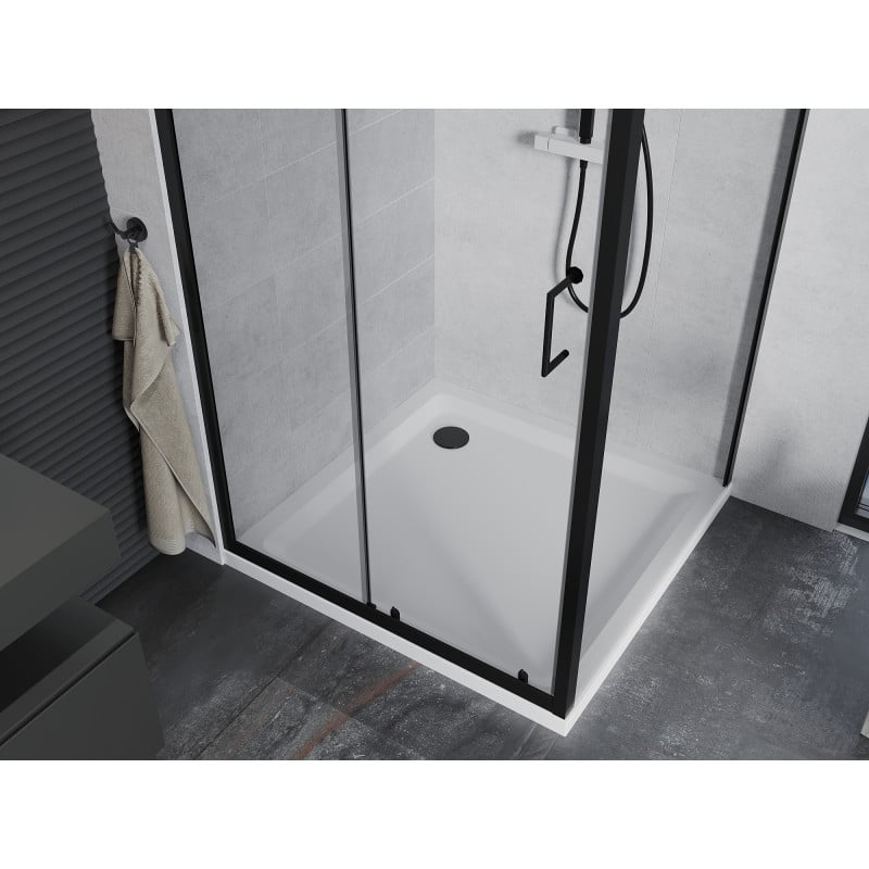 Mexen Apia Duschkabine Schiebetür 90 x 90 cm, transparent, schwarz + Flat Duschwanne, weiß - 840-090-090-70-00-4010B