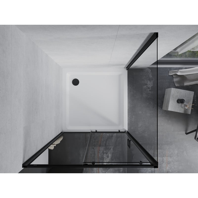 Mexen Apia Duschkabine Schiebetür 90 x 90 cm, transparent, schwarz + Flat Duschwanne, weiß - 840-090-090-70-00-4010B