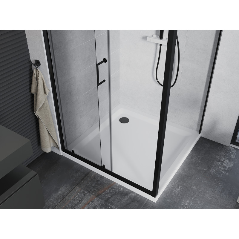 Mexen Apia Schiebedusche 100 x 100 cm, transparent, schwarz + Duschwanne Flat, weiß - 840-100-100-70-00-4010B
