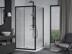 Mexen Apia Schiebedusche 100 x 100 cm, transparent, schwarz + Duschwanne Flat, weiß - 840-100-100-70-00-4010B