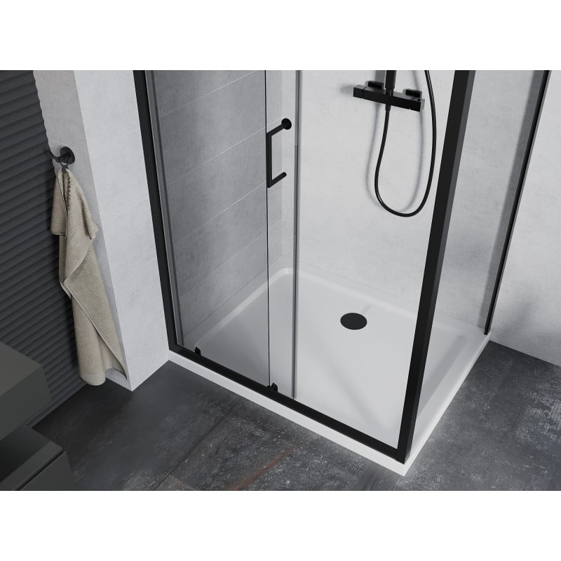Mexen Apia Duschkabine, verschiebbar, 120 x 70 cm, transparent, schwarz + Duschwanne Flat, weiß - 840-120-070-70-00-4010B