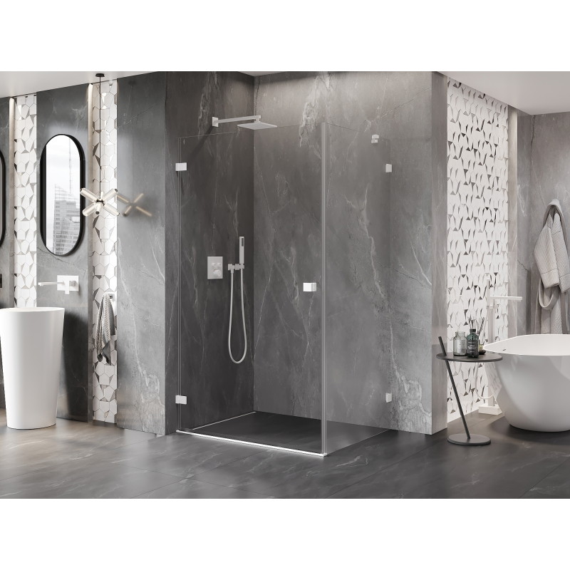 Mexen Lunar-B Duschkabine schwenkbar links 100 x 80 cm, transparent, weiß - 832-100-080-20-00-L