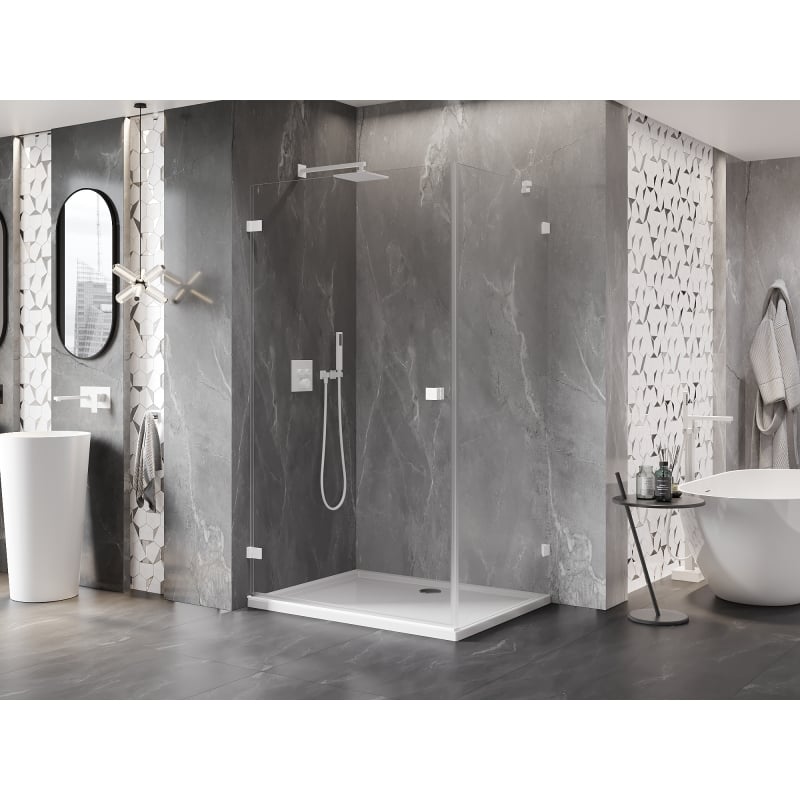 Mexen Lunar-B Duschkabine schwenkbar links 100 x 80 cm, transparent, weiß - 832-100-080-20-00-L