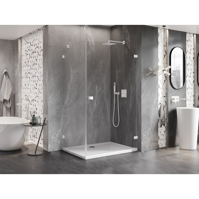 Mexen Lunar-B Duschkabine schwenkbar rechts 85 x 80 cm, transparent, weiß - 832-085-080-20-00-P