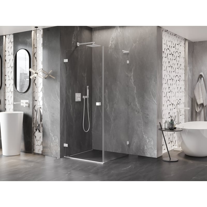 Mexen Lunar-B L Duschkabine schwenkbar links 90 x 90 cm, transparent, weiß - 832L-090-090-20-00-L